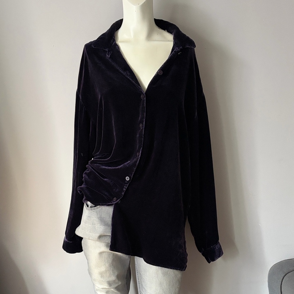 Eileen Fisher Velvet Plum Purple Button Front Tunic Top